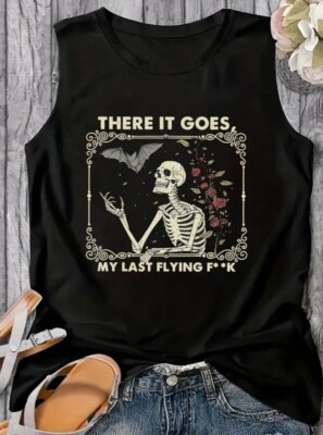 There It Goes My Last Flying F**k  Skeleton Bat Flying Away Tank Top Sz XXL/14 