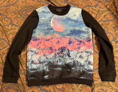 women s gestuz psychedelic print sweatshirt xs techno rave Mountain Moon