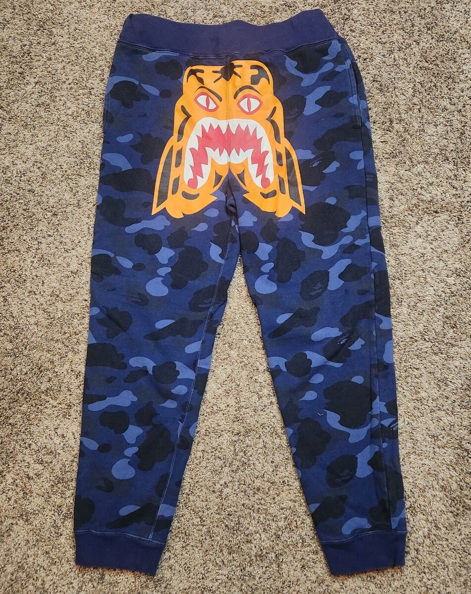 BAPE A Bathing Ape Blue Camo Tiger Cotton Sweat Pants Size BAPE A Bathing Ape Blue Camo Tiger Cotton Sweat Pants Size