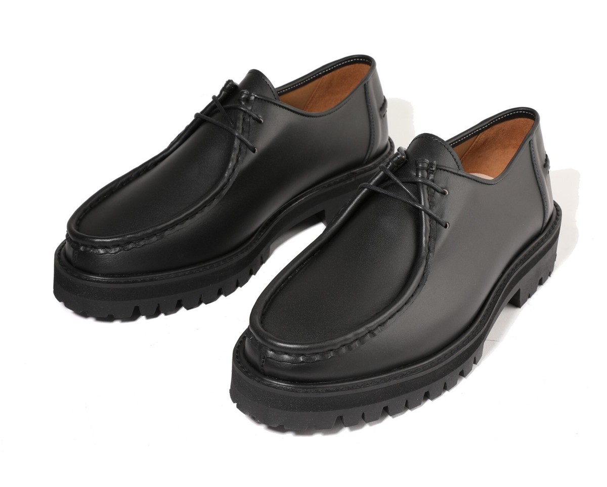 Firenze Atelier Mens Black Leather Moc Toe Tyrolean Derby 