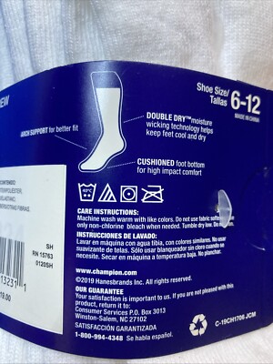 21様 Champion Double Dry arch support White Crew Socks, 2 New | eBay