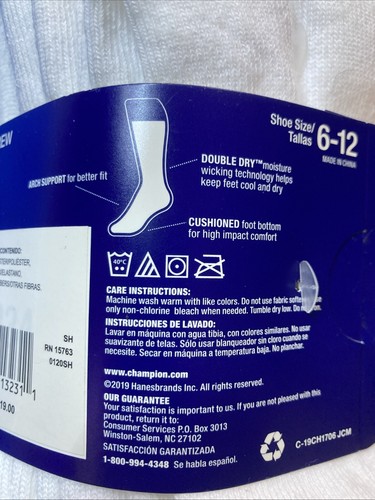 Champion Double Dry Fußgewölbestütze weiße Crew-Socken, 2 neu - Bild 2 von 4