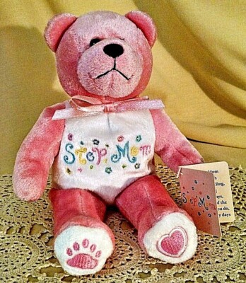 BEARY THOUGHTFUL TEDDY BEAR STEP MOM PINK WHITE 2005 ORIGINAL TAGS 9'' IN PLUSH.