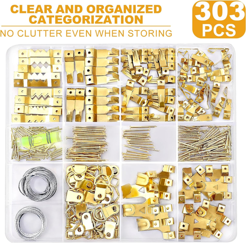303 Pcs Picture Hanging Kit with Wall Hooks, Picture Wire, D Rings, and Hardware - Picture 2 of 12