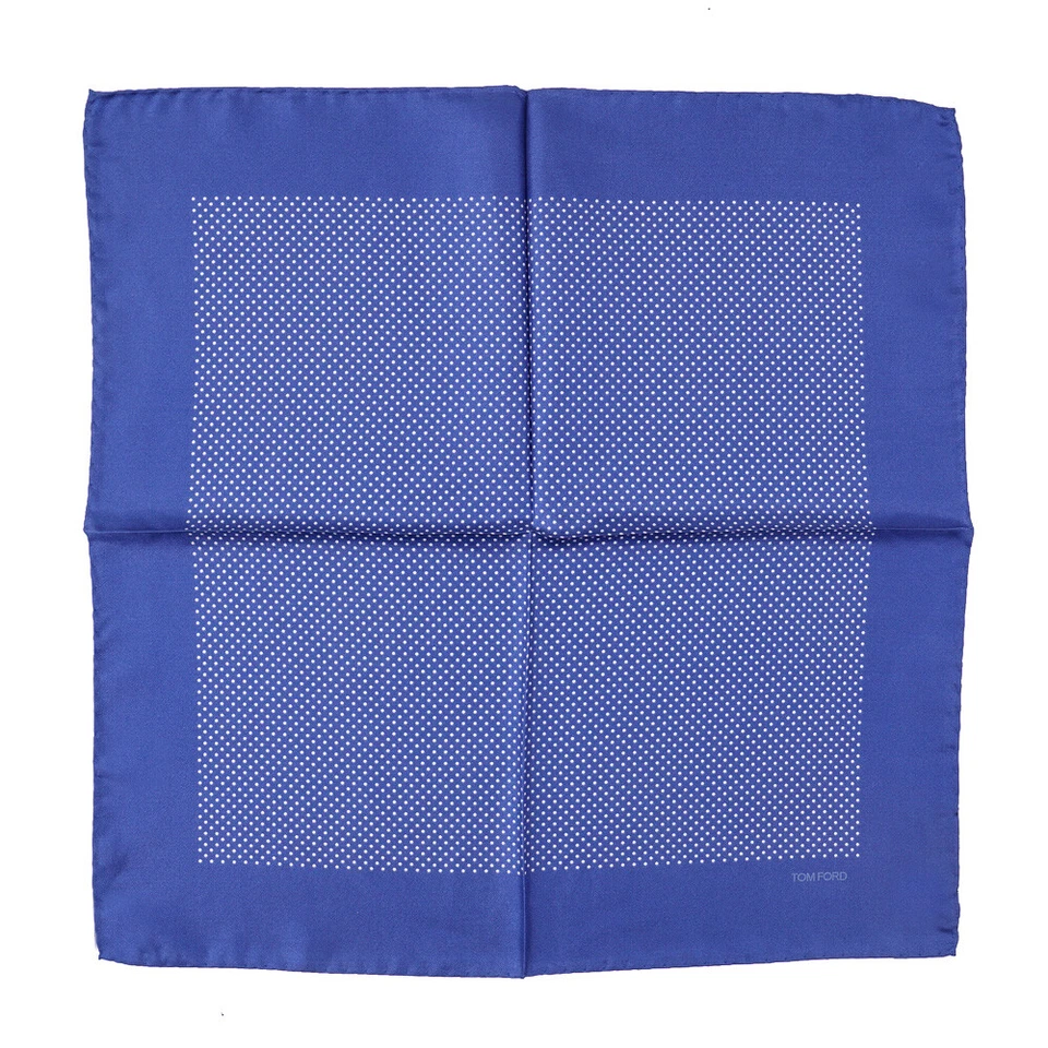 New $180 TOM FORD Blue and White Pin Dot Print Silk Pocket Square - Image 2 of 4