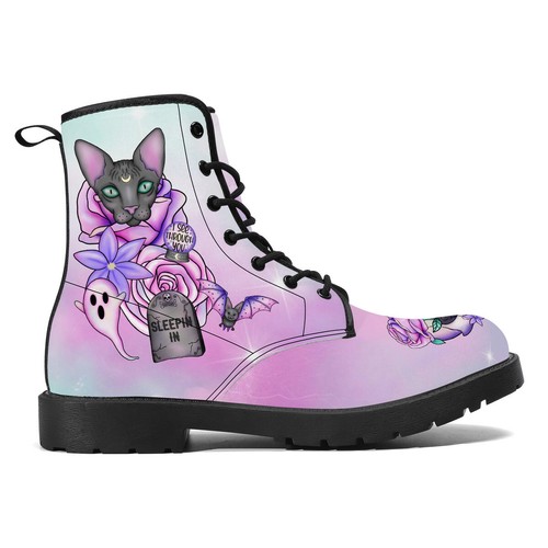 Pastel Goth Winter Gothic Boots Halloween Women Flat Shoe 3 4 5 6 7 8 Moon Purpl - Picture 7 of 12