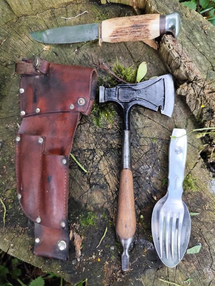 Ancien Nécessaire Scout Allemand Couteau Hachette Couverts DGM Années 50 - Photo 2/4