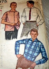 VTG 1960s MENS SHIRT Sewing Pattern MEDIUM Chest 40