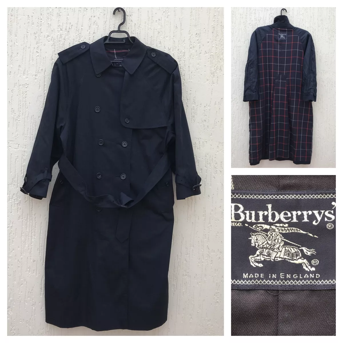 Burberry s Trench Coat Nova Check made in england women s lined blue navy size M