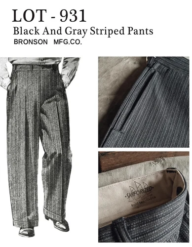 Men's 1930's Black and Grey Stripes Pants Vintage Style Suit Trousers retro - Picture 8 of 18