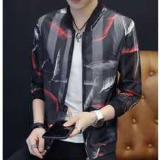 Uomo Traforato Cappotto Giacca Cardigan Chiffon Estivo Floreale Stampa Giuntura