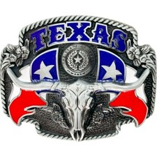 State of Texas Flag Belt Buckle Bull Skull