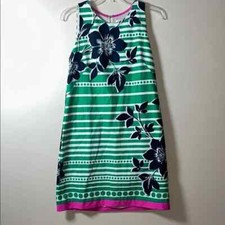 Eliza J Green Bright Tropical Floral Striped Sleeveless Zip Dress Size 6