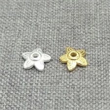 925 Sterling Silver Flower Bead Caps Gold Plated for Jewelry Findings 6mm 8mm