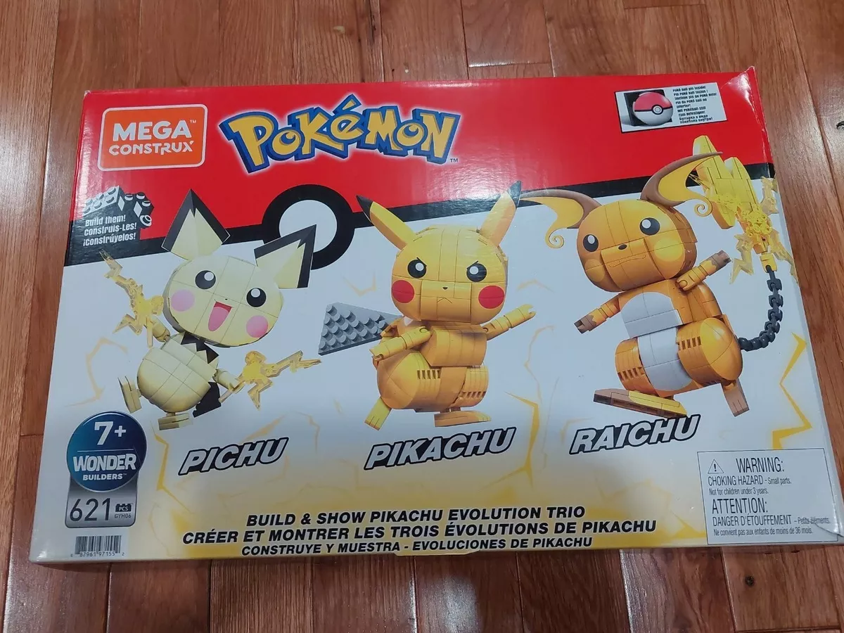 MEGA Pokemon Build & Show Pikachu Evolution Trio Construction Set, Building  Toys for Kids