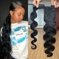 Ponytail Human Hair Wrap Around 8-26 Long Body Wave Virgin Hair Clip Ins