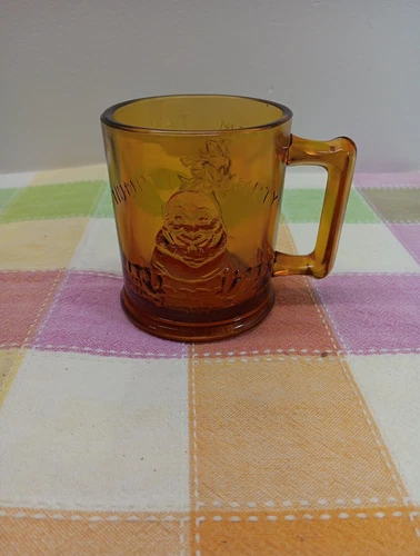 Vintage Indiana Glass Tiara Humpty Dumpty Tom Tom Piper's Son Amber Glass Mug