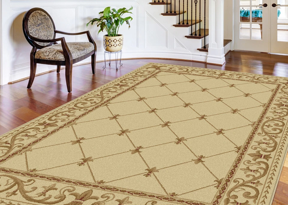 Alfombra oriental Ivory Lines Waves bordeada remolinos pasillo de lis alfombra persien Foto 3 de 3