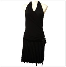 Women Halter Dress M Black Windsor Sequin Rose Pleated Skirt Embellished Stretch