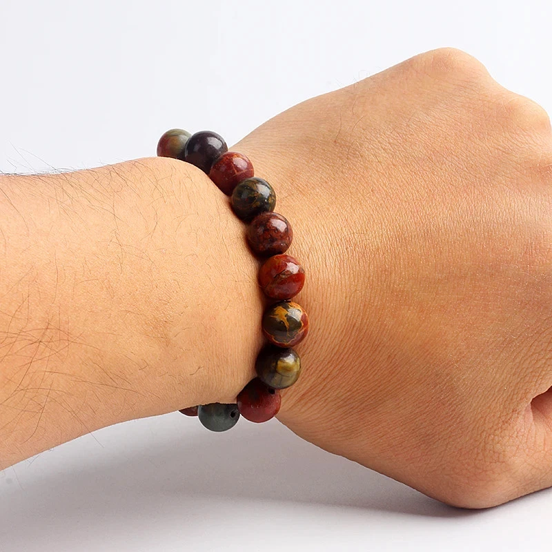 Natural Stone Beaded Bracelet Men 8mm Quartz Agate Amethyst Minimalist Jewelry - Image 2 of 4