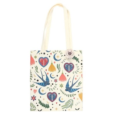 Creme Volkskunst Blau Schwalbe Polycotton Beuteltasche Tasche Schultertasche