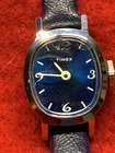 Vintage Timex Ladies  Watch, Silver Tone ,Blue Dial Mech, Handwind 1970s  Runss