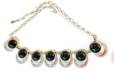 Vtg MCM Sarah Coventry Black  Cabochon Silver Tone Clipon Earrings Necklace Set