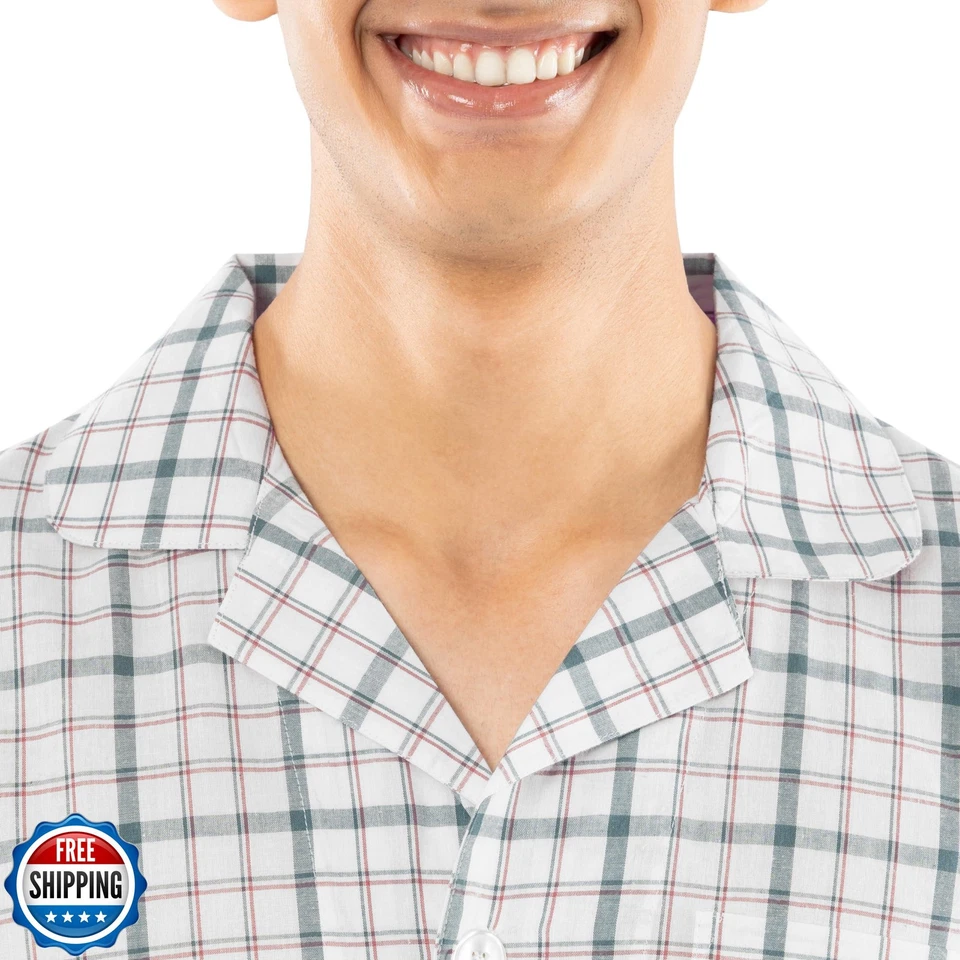 Juego de pijama Fruit of the Loom de tela ancha de manga larga para hombre, plai natural/verde Foto 4 de 4