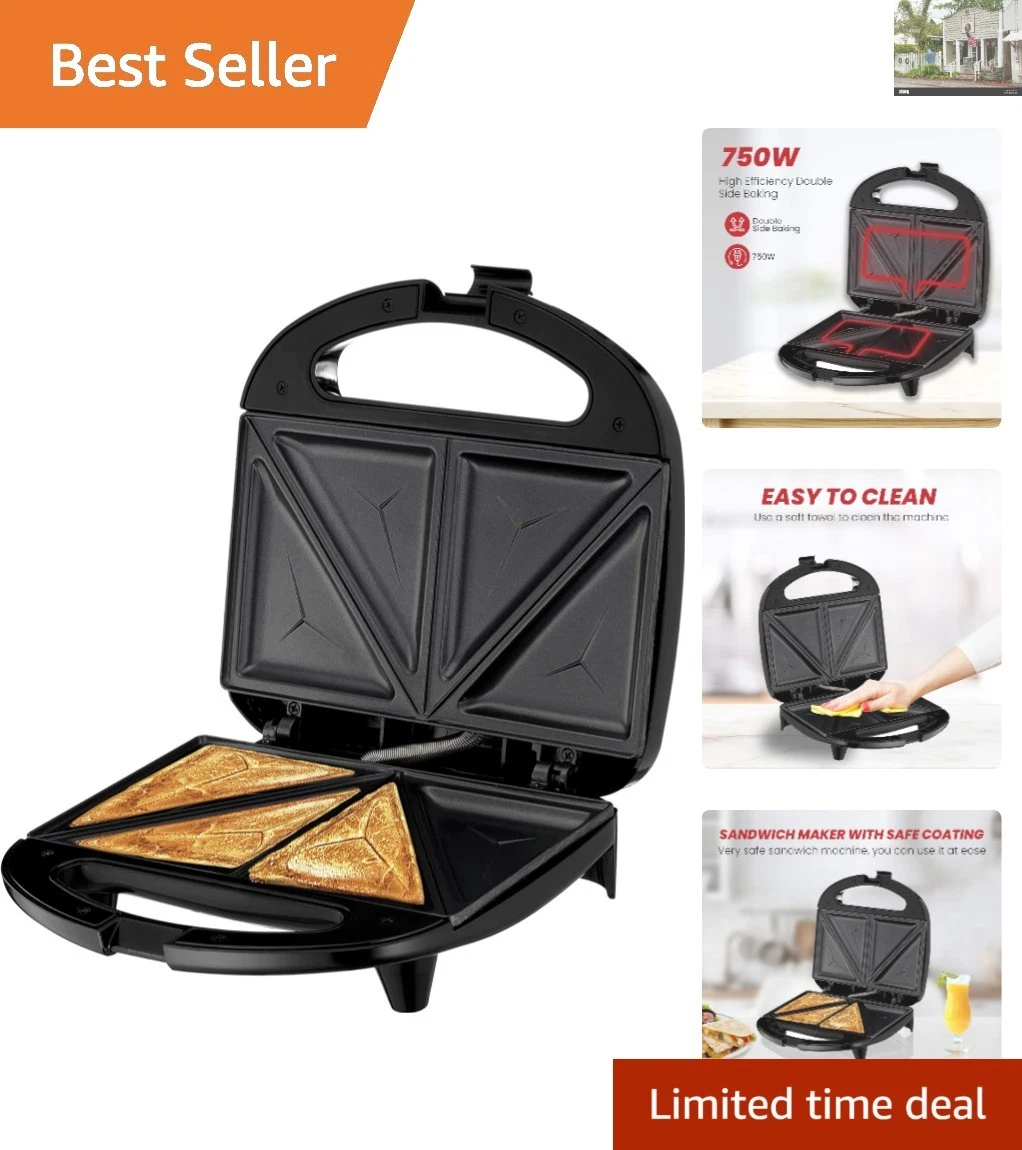 Compact Non-Stick Toaster & Sandwich Maker with Indicator Lights - Easy Clean