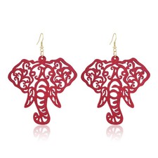 Wooden Elephant Earrings for Women Bohemian Wood Elephant Dangle Earrings A - 01
