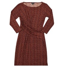 Talbots Petite Red Sheath Dress P Knee Length Crew Neck Long Sleeve Geometric