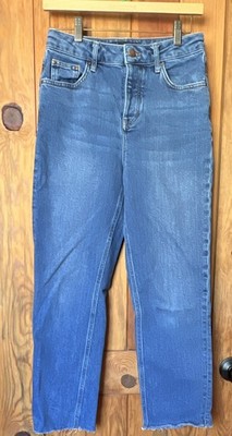Boden Women s Straight Leg Denim Jeans Blue Medium Wash Button Fly raw edge hem