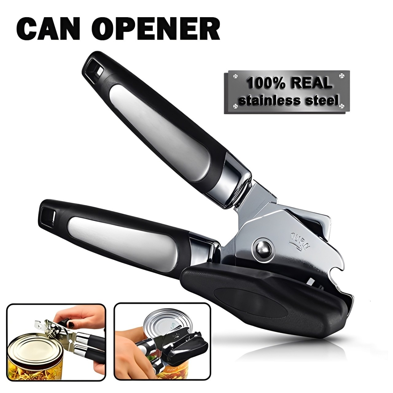 TinCanOpenerHeavyDutyStainlessSteelCutterEasyComfyHandleGripKitchen