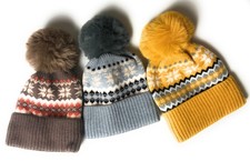 Lovely Knitted Fleece lined Fair isle  style bobble beanie hat