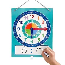 Classroom Clock Dry Erase Telling Time Teaching Clock for Kids Double