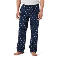 Herren Pyjama-Hose Marineblau L Baumwollpopeline Elastischer Bund Kordelzug