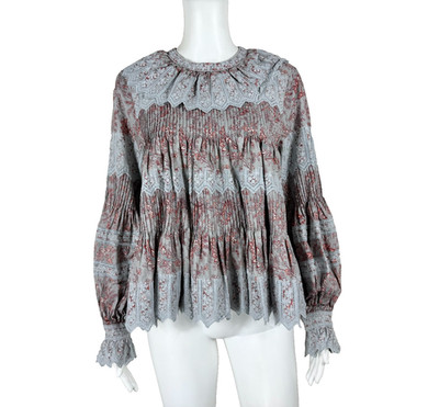 ULLA JOHNSON Handmade Azrou Top Embroidered Cotton Peasant Blouse Size 8 - NTSF