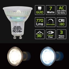 GU10 LED Spotlight 7W Light Bulb Dimmable 770Lms 3000K/6000K 220-240V 36° IP20