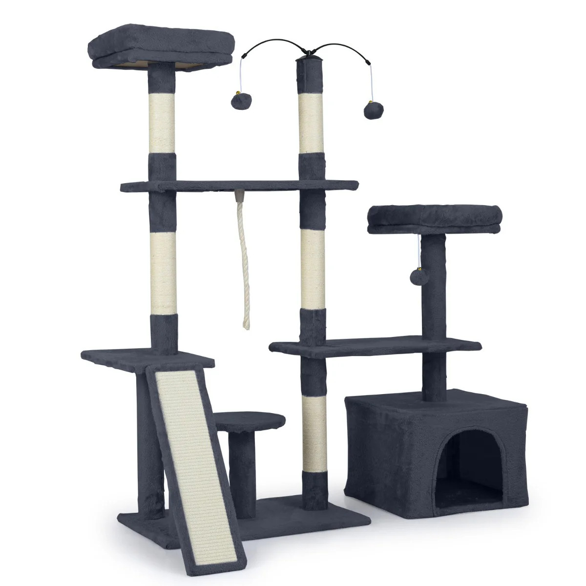 Arbre à chat avec griffoir rampe 2-en-1 grand modèle pour appartement moderne