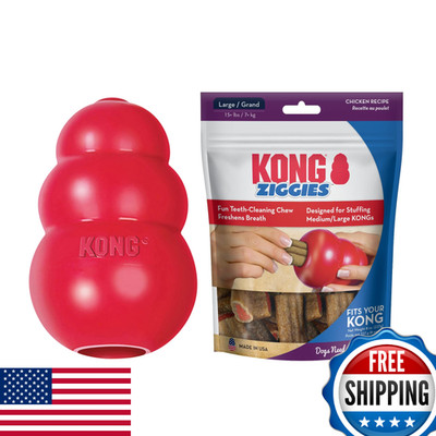 KONG Classic Toy & Ziggies Treats Combo Pack - Durable Chew Toy for Dogs - with 