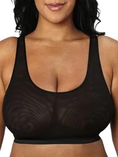 X-Large NEW Curvy Couture Sheer Mesh Wireless See Through Bralette, Black XL