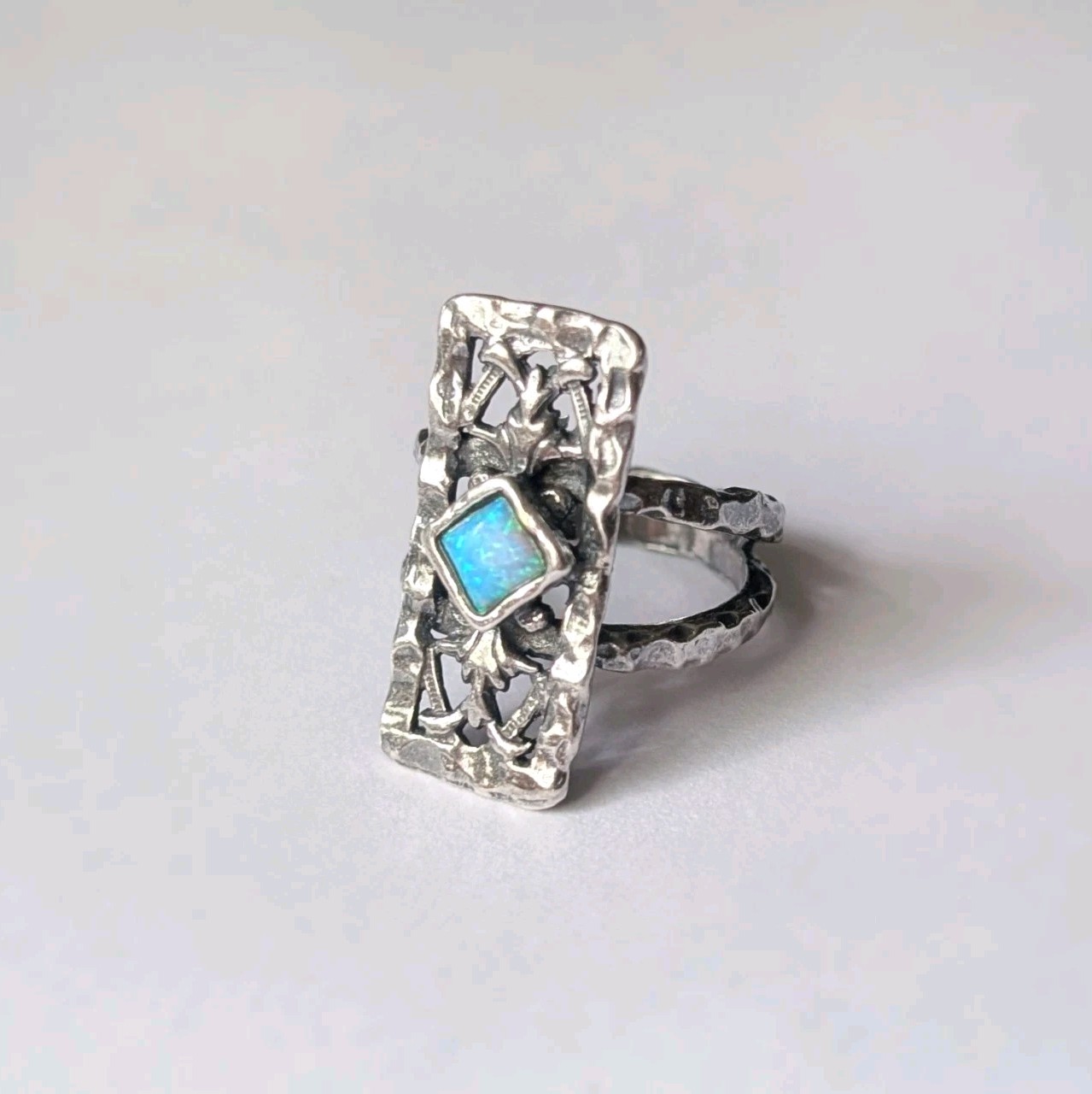 Sterling silver ring Opal stone rectangle Stamped… - image 2