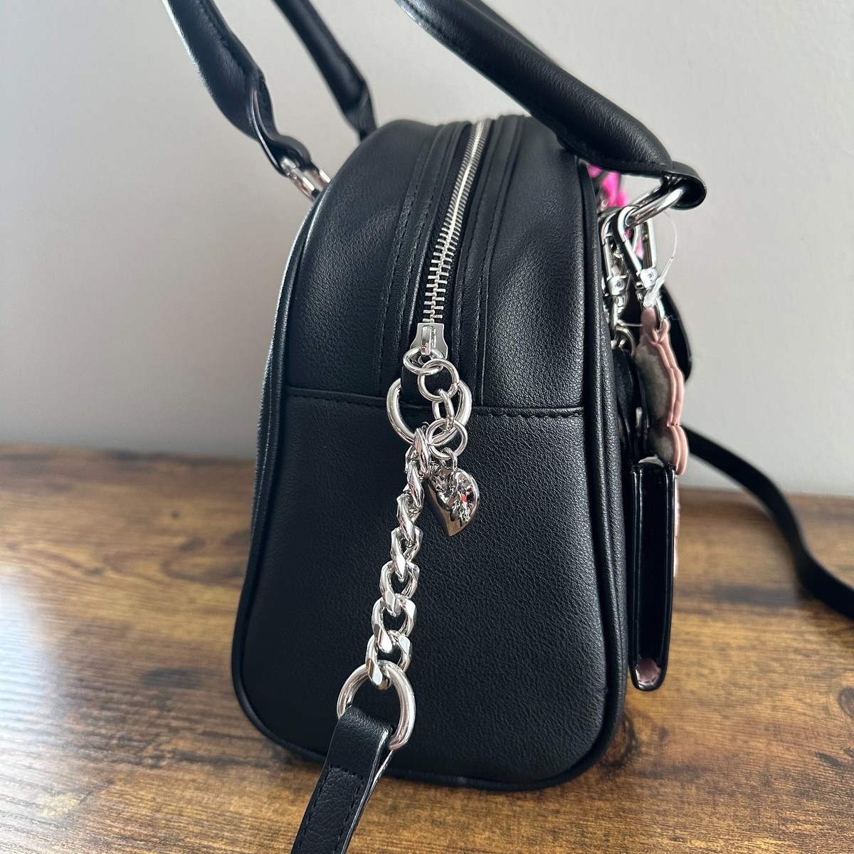 New Juicy Couture Juicify Black Satchel Crossbody Bag Dog Heart