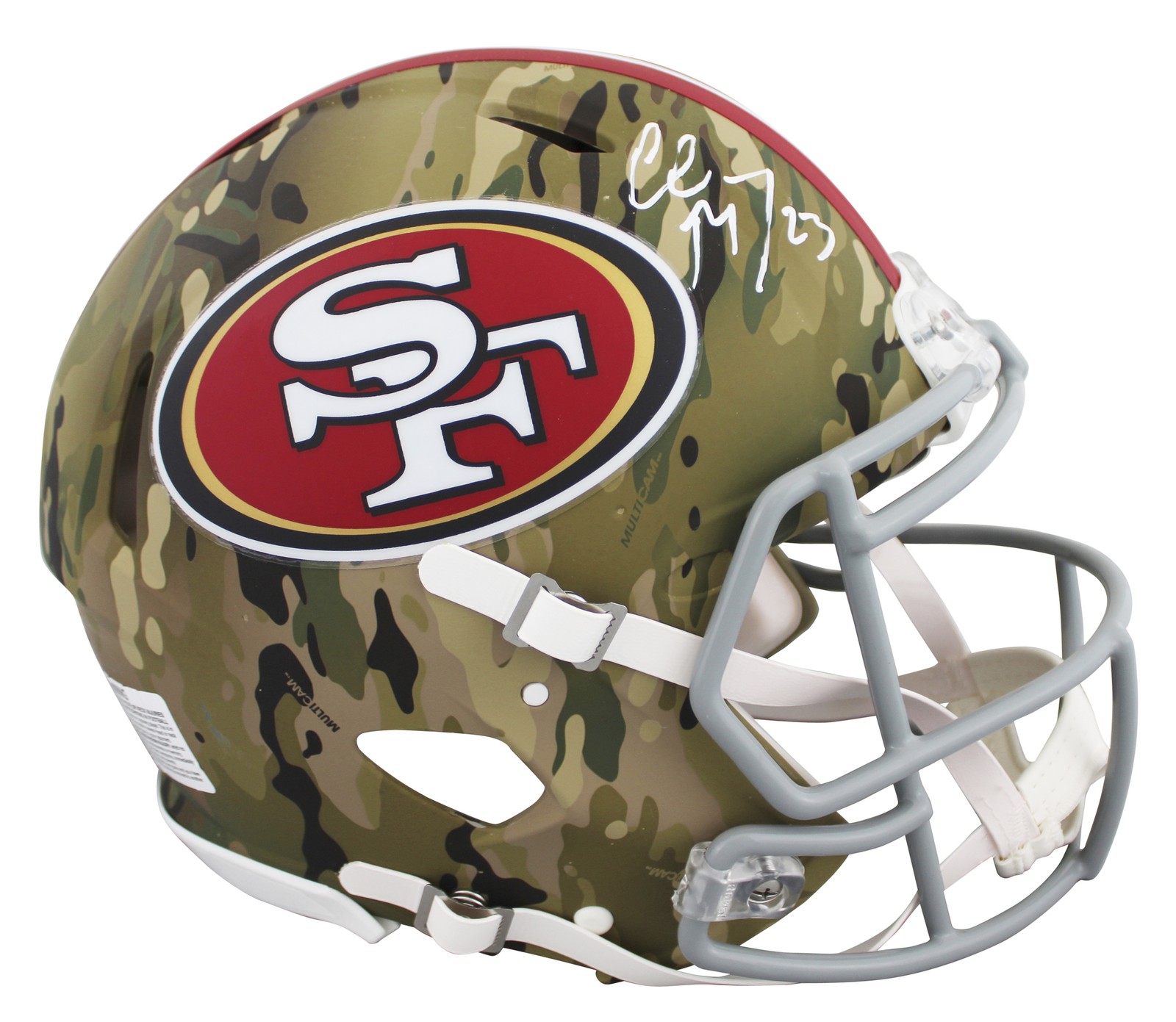 Christian McCaffrey Autographed Signed San Francisco 49ers 49ers Camo Full Size Speed Proline Helmet BAS 