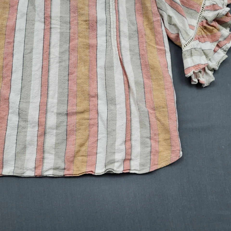 Blusa LC Lauren Conrad Mujer M 3/4 Volantes Manga Lino Cuello en V Rayas Rosa Foto 4 de 4