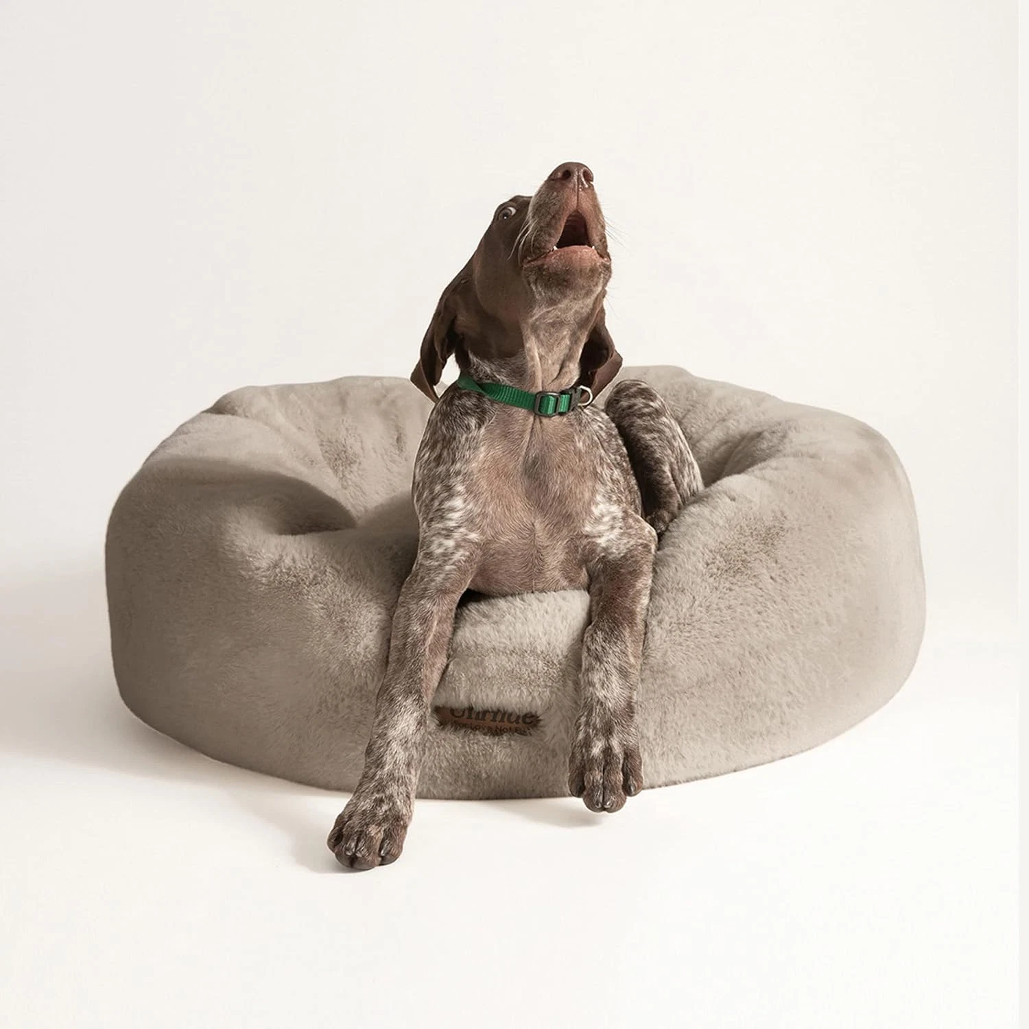Cozy Floof Pet Bed - Medium - Soft Faux Fur, Washable, Taupe Ducky Design