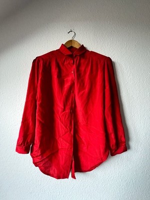 Şevket Tekstil Vintage Red Silk-Look Button-Down Blouse Size 4