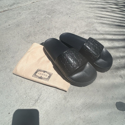 Gucci Men's Black GG Logo Slide Sandals Rubber Slip-On Casual US 9