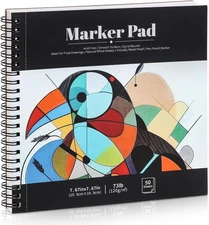 50 Sheets Marker Paper Pad, 7.6×7.6 Inch Bleedproof Art Sketch Pad, 73lb/120gsm