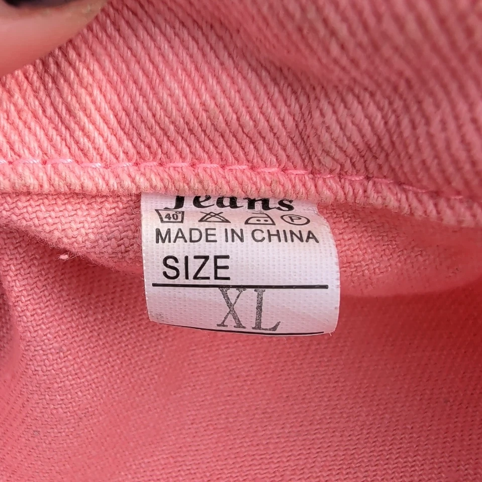 Chaleco de mezclilla para mujer XL rosa melocotón desgastado bolsillos abotonados mezcla de algodón Foto 4 de 4